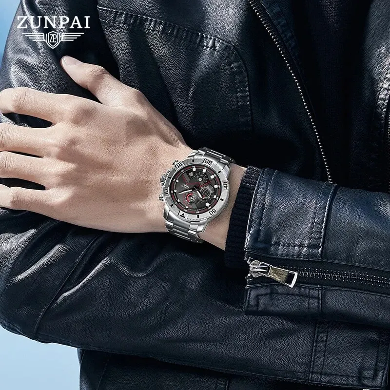 ZUNPAI Original Watch for Men TOP Brand Waterproof Sports Stainless Steel Chronograph 2023New Fashion Luxury Wrist Watches