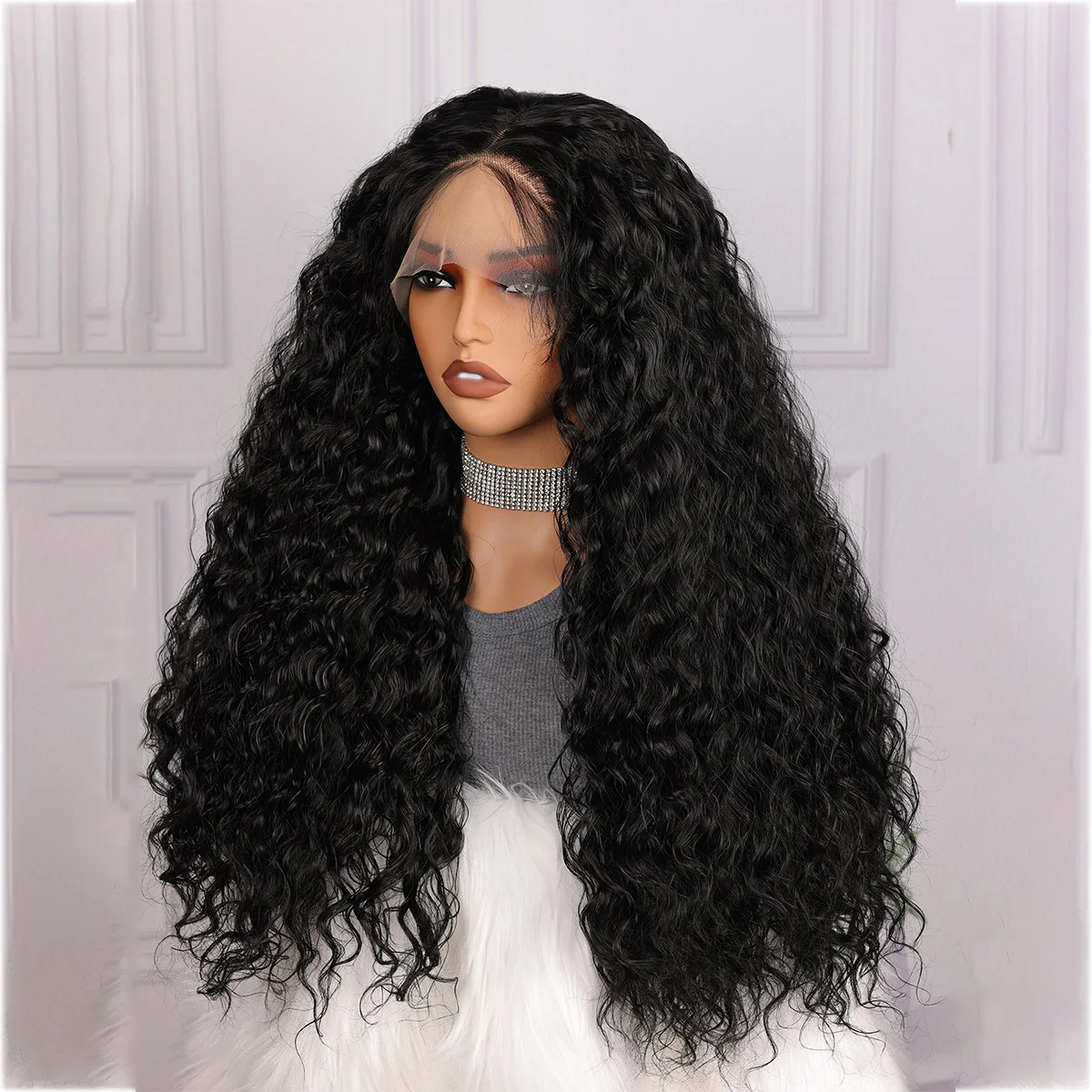 

200Density 26Inch Long Soft Kinky Curly Black Deep Lace Front Wig For Women With Baby Hair Glueless Synthetic Preplucked Daily