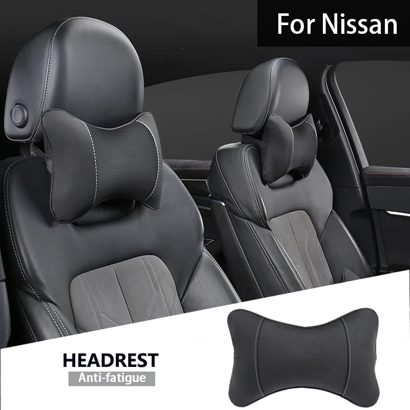 1Pcs Car Seat Headrest Leather Auto Interior Head Neck Pillow For Nissan Juke Qashqai J11 Note Pathfinder Patrol Y62 Skyline Alt