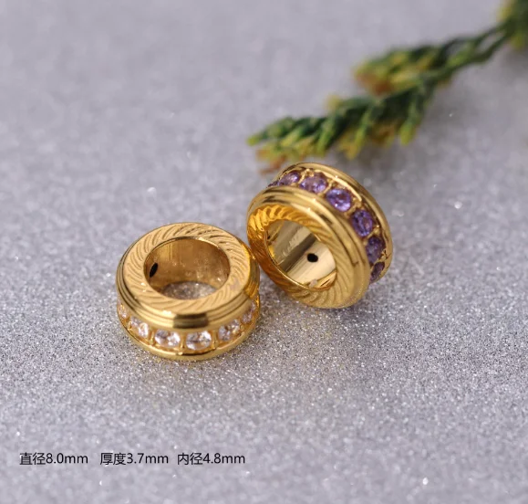 

100% настоящее золото 18 карат, фиолетовые бусины из драгоценных камней, 8 мм, золотые пробки, бусины с большими отверстиями, золотое кольцо для прыжка