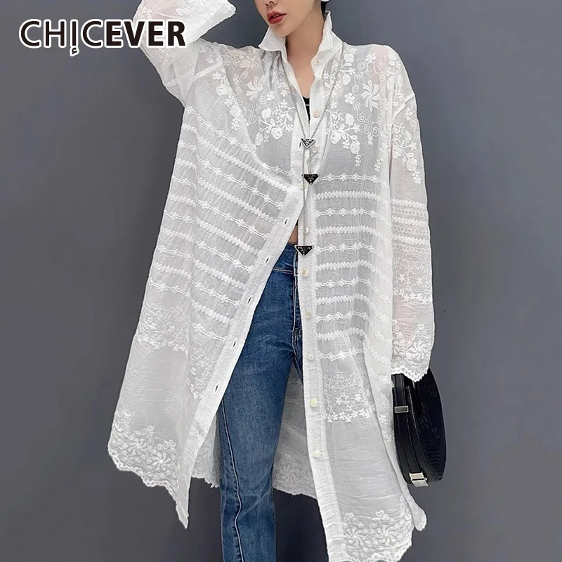 CHICEVER Casual New Shirts Jacket For Women Lapel Long Sleeved Spliced Button Fashion Style Loose Blouses Female Clothing Autumn