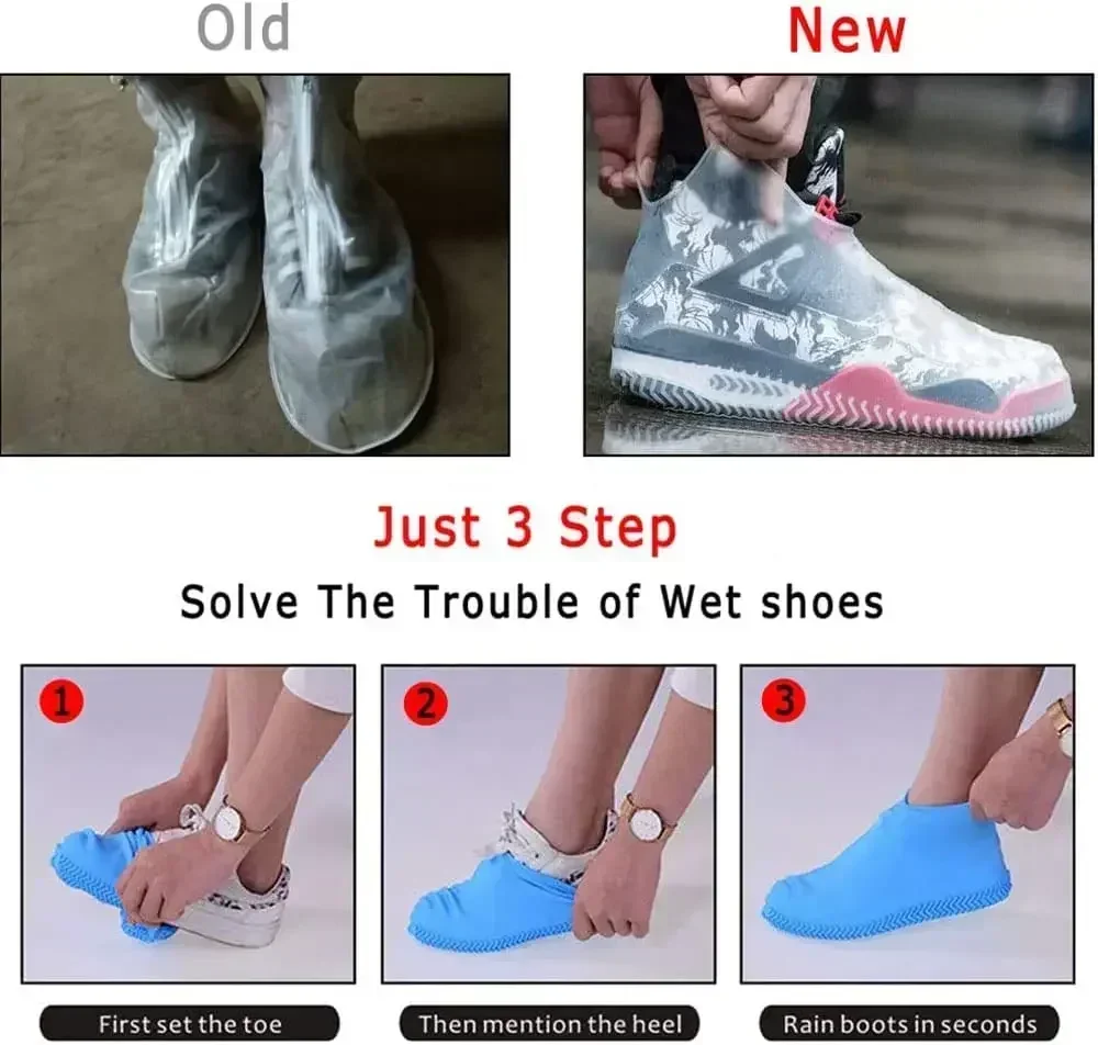 1Pair Reusable Waterproof Rain Shoes Covers Silicone Outdoor Rain Boots Overshoes Walking Shoes Accessories Reusable Shoes Cover