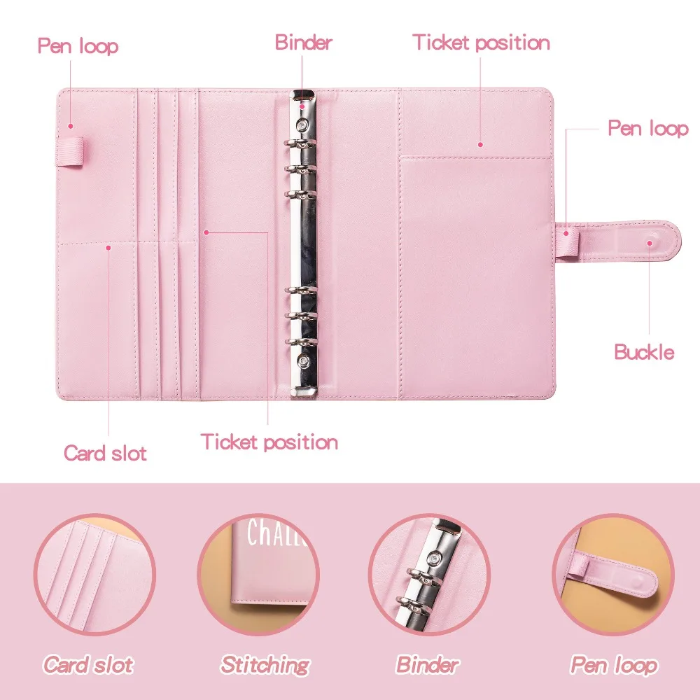 حافظة الميزانية مع مغلفات نقدية 100 ظرف تحدي نظام تنظيم المال توفير تحديات التوفير مجلد أوراق فضفاضة