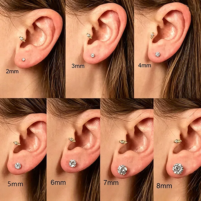 1/3Pairs Classic Round Cubic Zirconia Stud Earrings for Women, Medical Grade Stainless Steel Piercing Jewelry Fit Earlobe Tragus