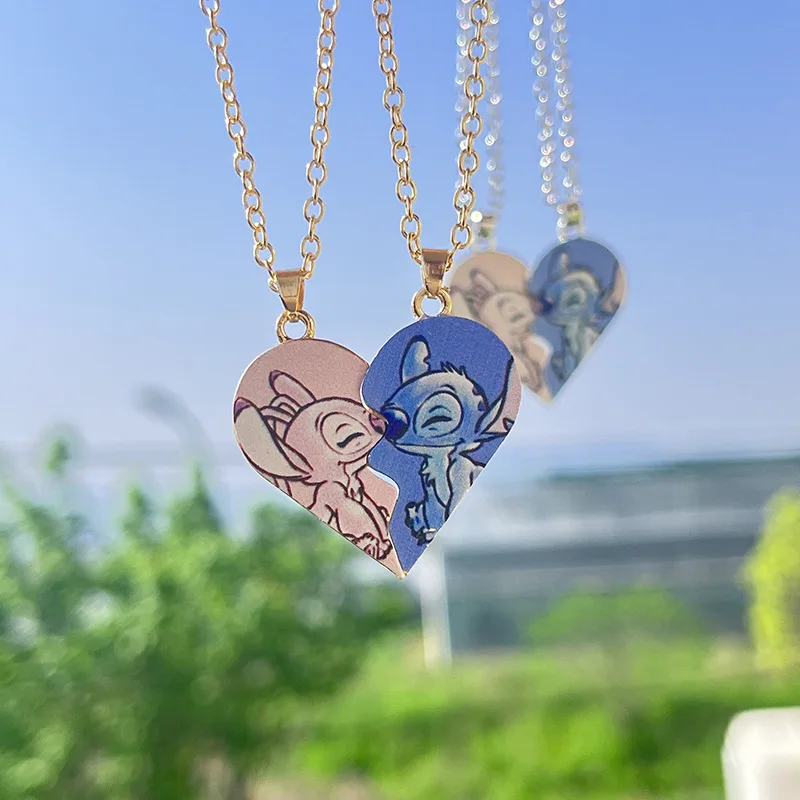 Disney Anime Stitch Couples Necklace Kawaii Stitch Heart-shaped Assemble Necklace Cartoon Pendant Jewelry Gifts