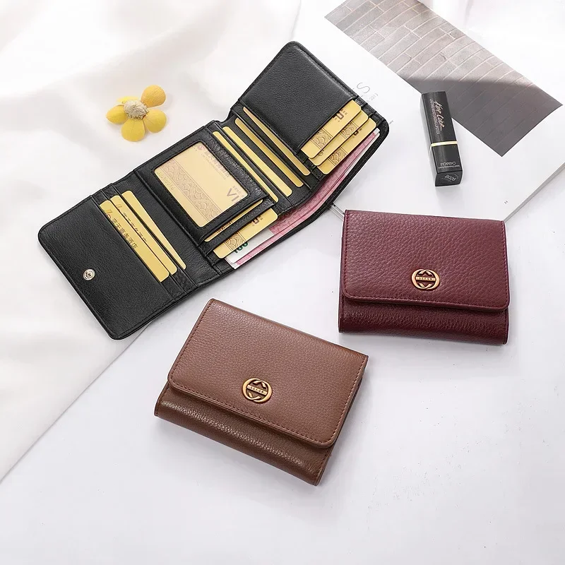 Women Short Genuine Cow Leather Wallet Fashion Cowhide Card Holder Small Money Clip Real Leather Purse Brand Luxury Gift 7Z