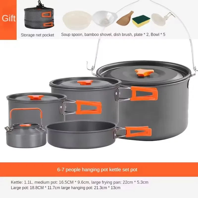 Set di pentole da esterno, set di pentole da campeggio portatili, set di bollitore in tre pezzi, pentola specifica da campeggio, set di fornelli per carte