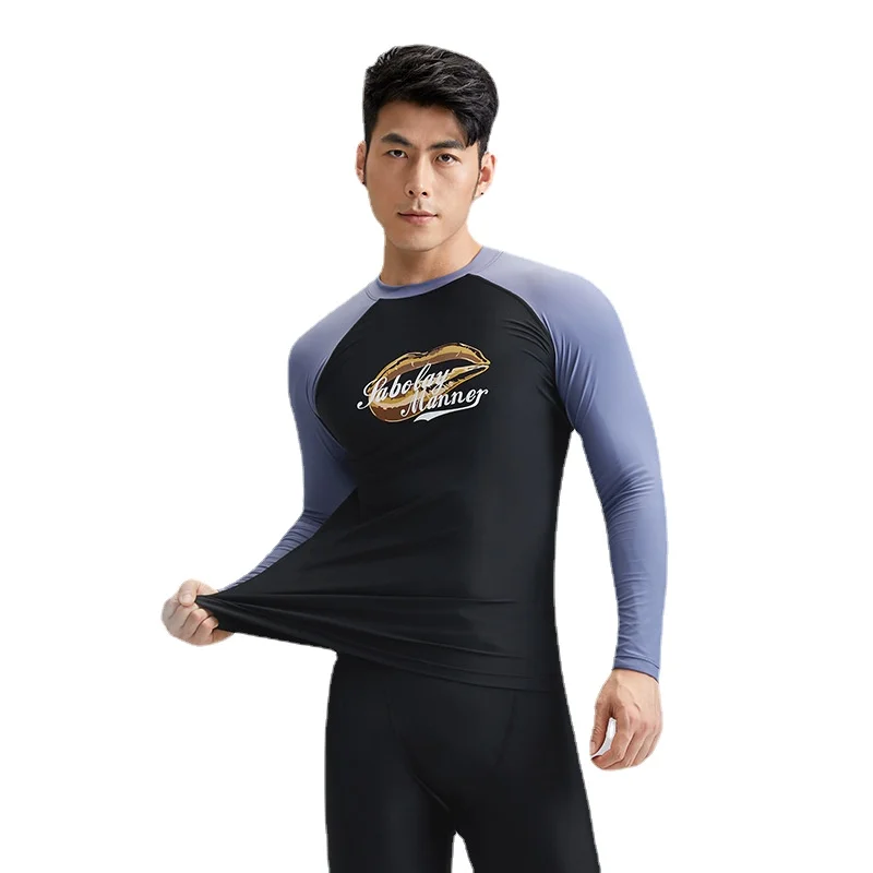 SABOLAY Men Rashguard Lycra Quick Dry Swimsuit Surf Sunscreen UV Protection Rash Guard Diving Suit Tight Beach Shirt