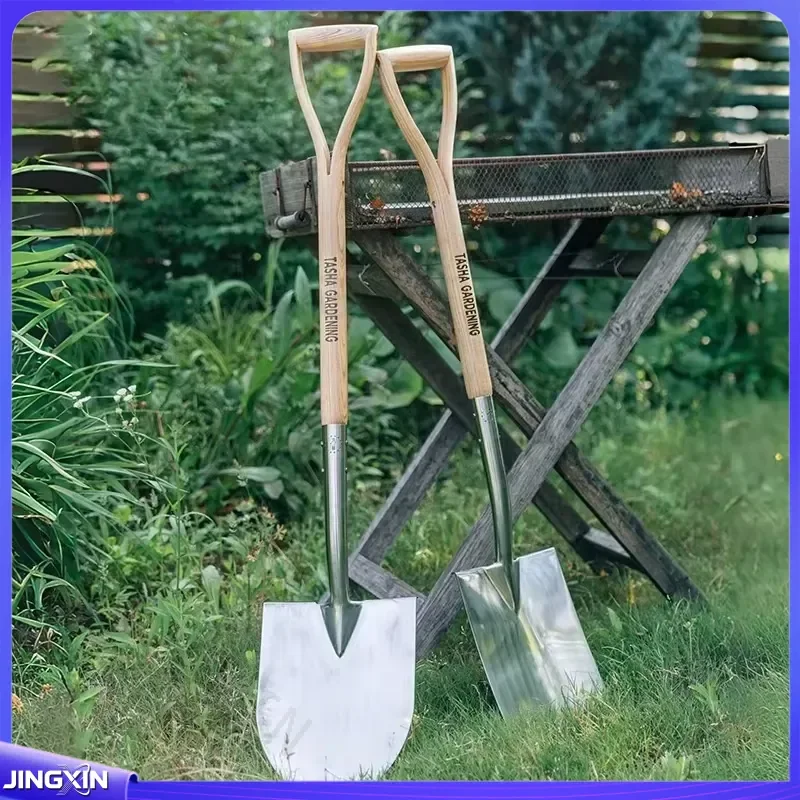 custom for Stainless Steel Y Shaped Garden Shovel Wooden Handle Digging Spade Planting Tool Vegetable Gardening Hand Trowel