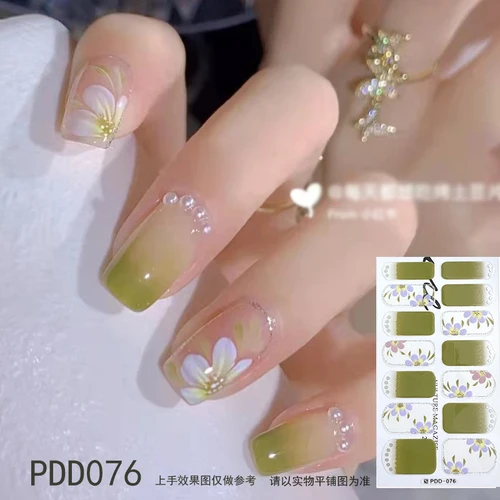 Imagen 2 del producto 14 puntas de gotas de agua, pegatinas para uñas, adhesivo de estrella, pegatinas de cobertura completa, envolturas artísticas de Gel para uñas, Color desnudo, calcomanías artísticas de manicura DIY