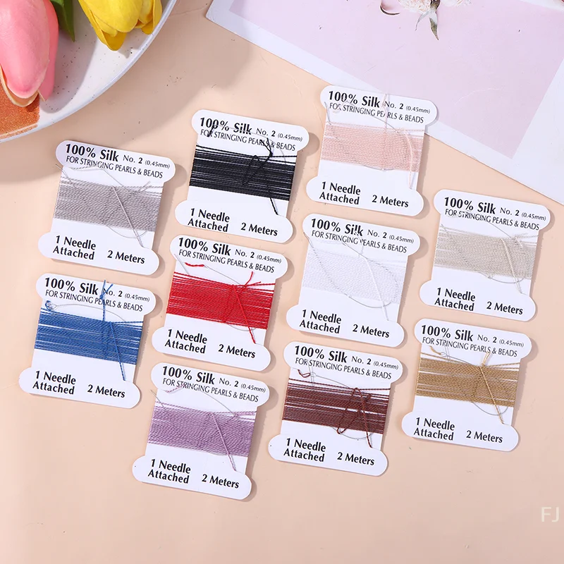 [YU]2# 0.45mm 10pcs/bag Handmade 100% Natural Silk Cord Rope With Beaded Silk Thread Needle End Silk For DIY Jewelry Making