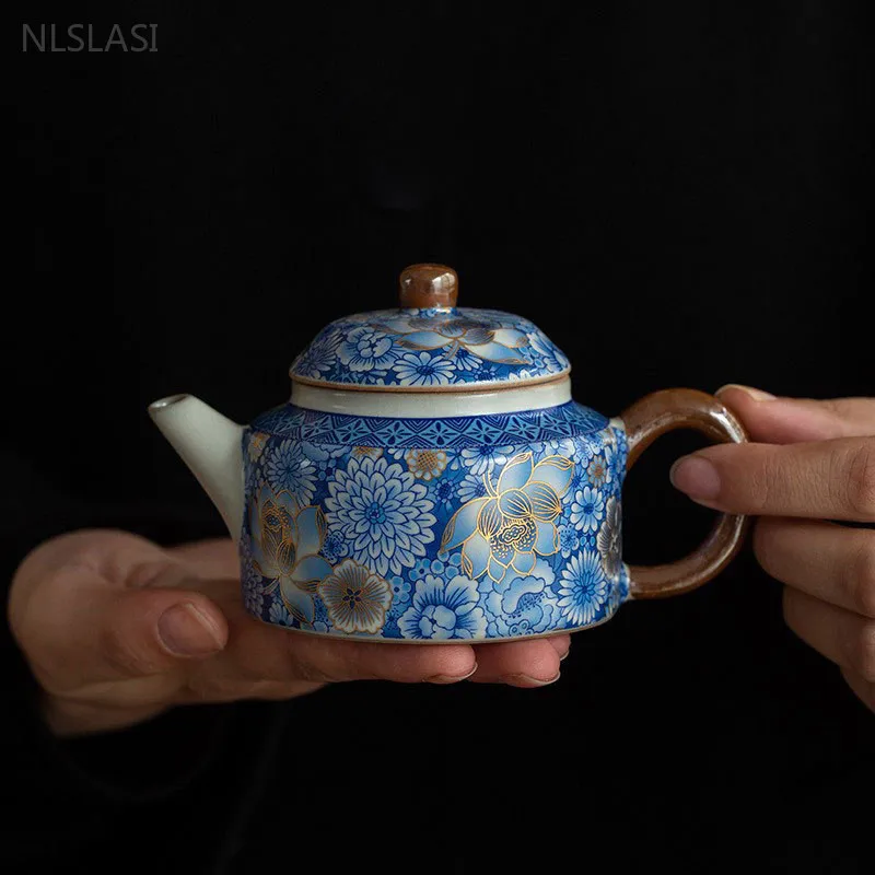 150ml Jingdezhen Blue and White Porcelain Dezhong Tea Pot High-grade Ru Kiln Home Tea Infuser Ceramic Filter Beauty Teapot