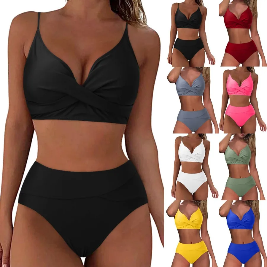 HOT hit hot selling plain swimsuit  soft bag split women's bikini European and American   swimsuit set