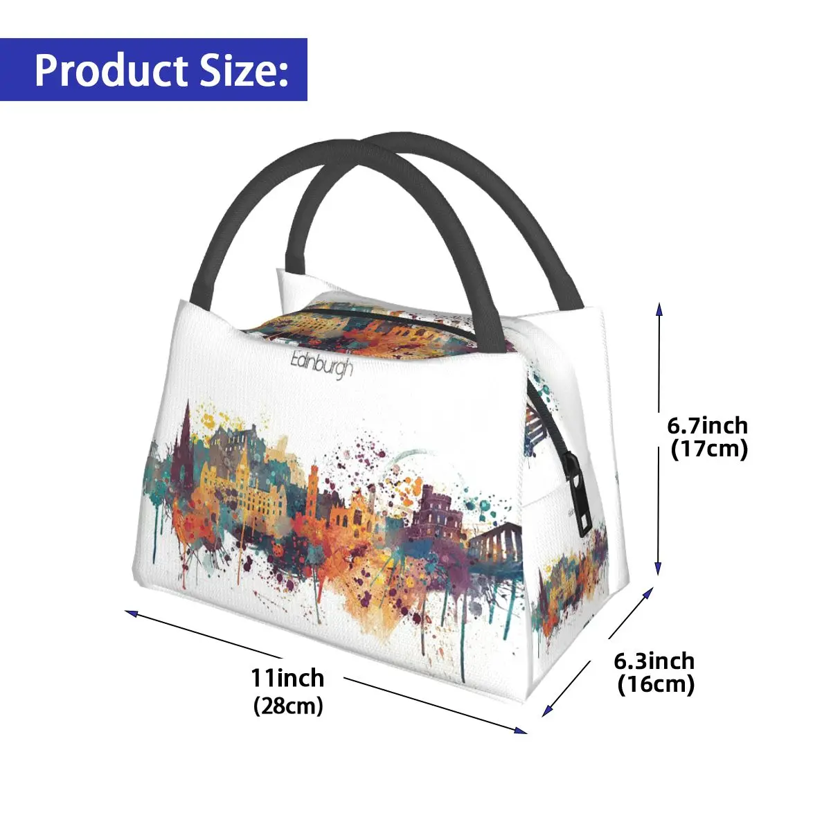Edinburgh Watercolour Skyline Insulated Lunch Bag for School Bento Storage Food Boxes Container Cooler Thermal Lunch Box Tote