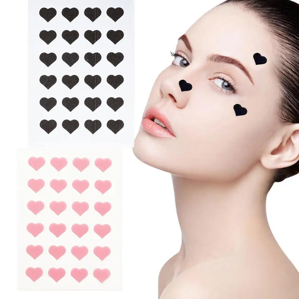  Cute Heart Shaped Acne Treatment Sticker Invisible Acne Cover Removal Pimple Patch Skin Care 25 Counts Pink/Black