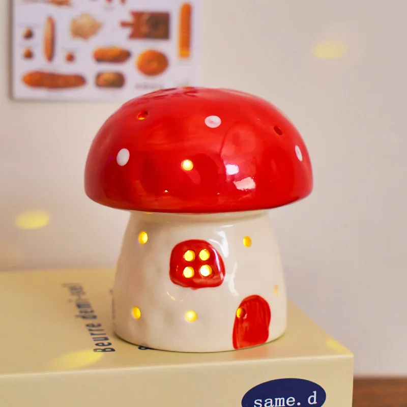 ضوء ليلي LED على شكل فطر سيراميك مبتكر لغرفة النوم، سطح المكتب، ضوء محيط مزخرف مريح، زخرفة متوهجة ناعمة صديقة للعين