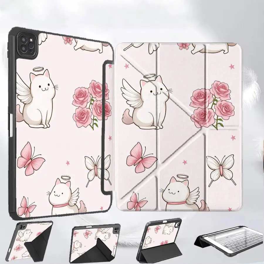 

Cute Cat Holder Cover Tablet Case For iPad Pro 2025 Pro 11th 10th 9th 8th 7th 12.9inch Air 4 5 M3 M2 M4 11inch Mini 6 7