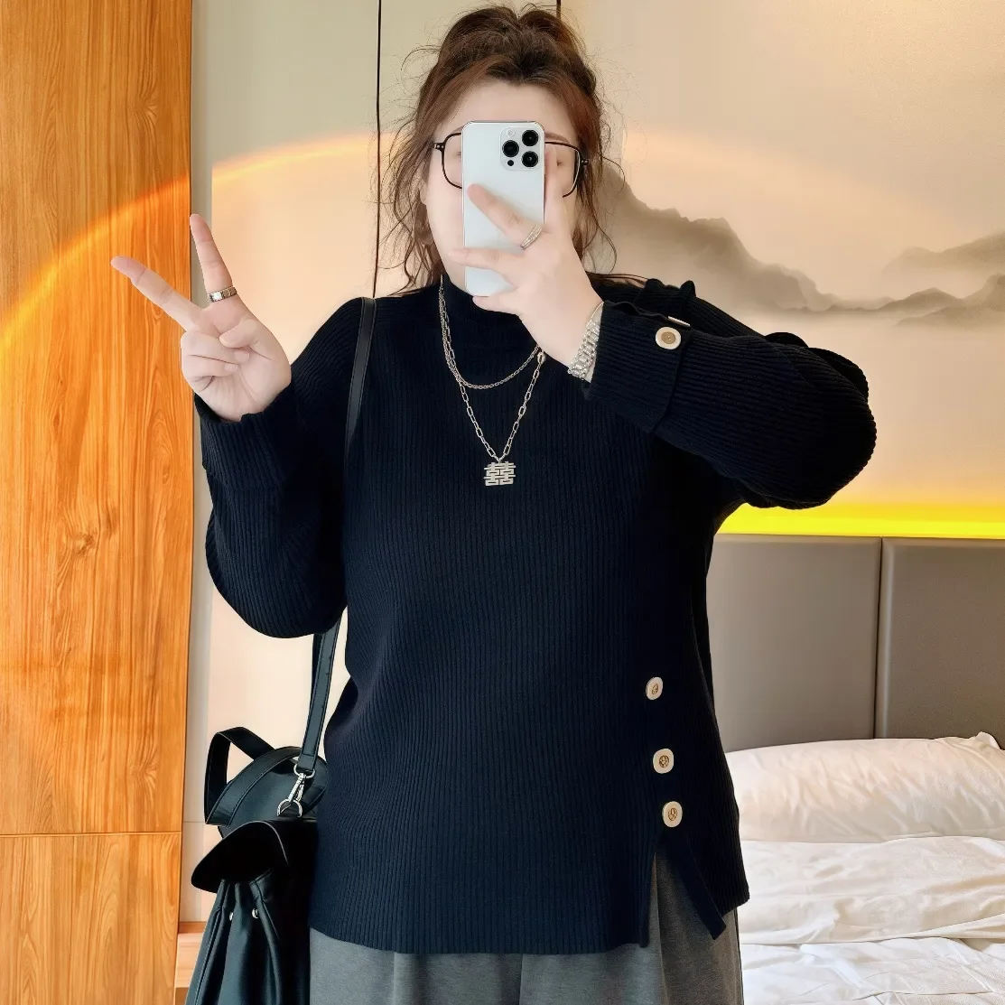 

Women's Clothing Long-sleeved T-shirt Autumn Winter Fat Man Underwear Half-high-necked Bottoming Shirt