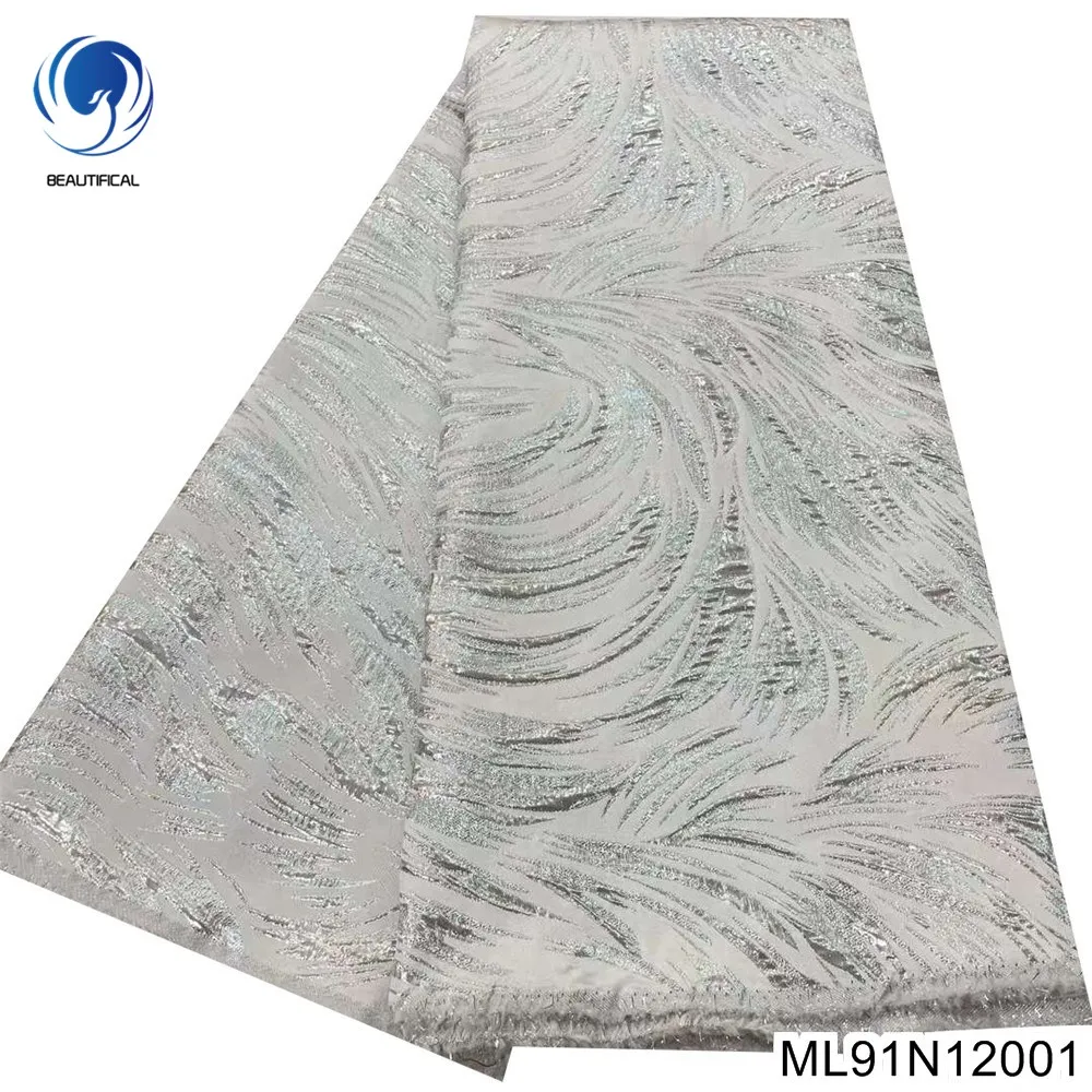 

High Quality White Lace Fabric Nigeria Fashion African Jacquard French Wedding Dress ML91N120