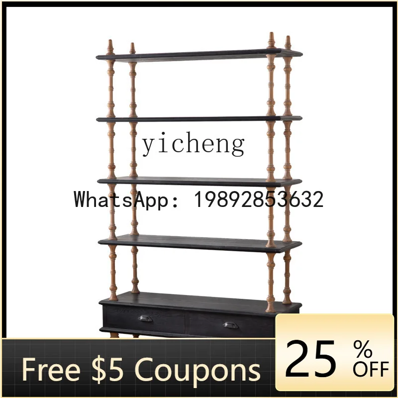 

YFY ABB Living Room Vintage Storage Display Rack No Knot Pine Bedroom Floor Bookshelf Multi-layer Antique Wall-mounted Storage