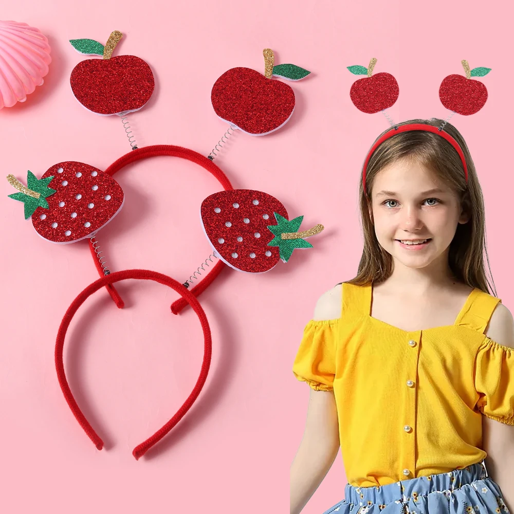 2Pcs Summer Watermelon Cherry Headband 3D Hawaiian Head Bopper Fruit Hair Hoop Novelty Tropical Headwear Funny Beach Decorative