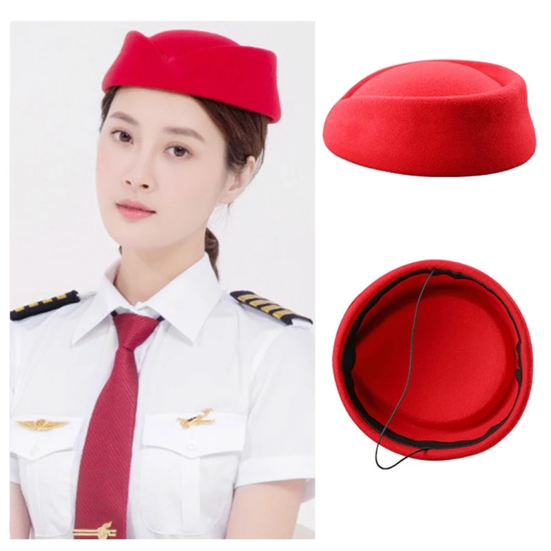 Beret Hat Caps Airline Stewardess Flight Attendant Vintage Looking Hat Uniform Stewardess Pillbox Hat Teardrop Hat Dropshipping