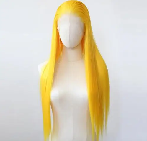 Yellow Wig 13x4 Synthetic Lace Front Wig Long Straight Yellow Lace Front Synthetic Wig Pre Plucked Heat Resistant Fiber Hair