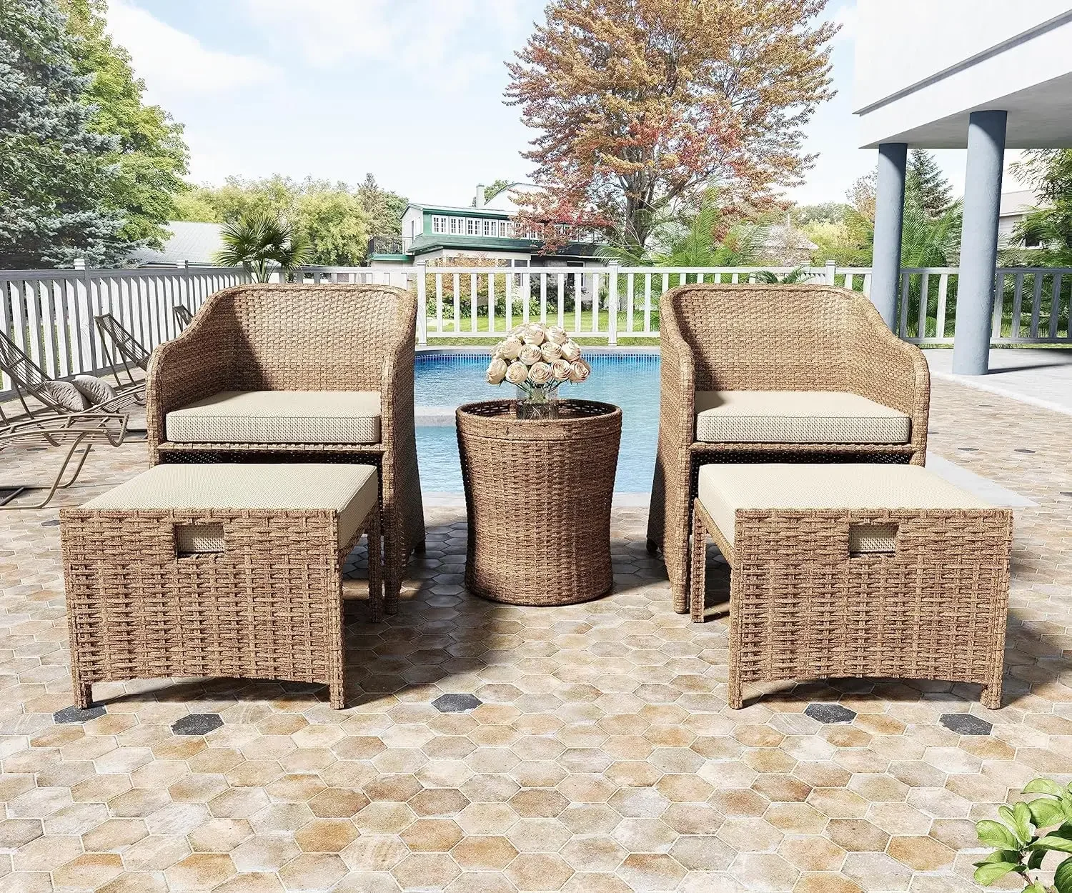 

Outdoor Patio Wicker Furniture Set, Required All-Weather Rattan Conversation Bistro & Storage Table for Garden, Balcony