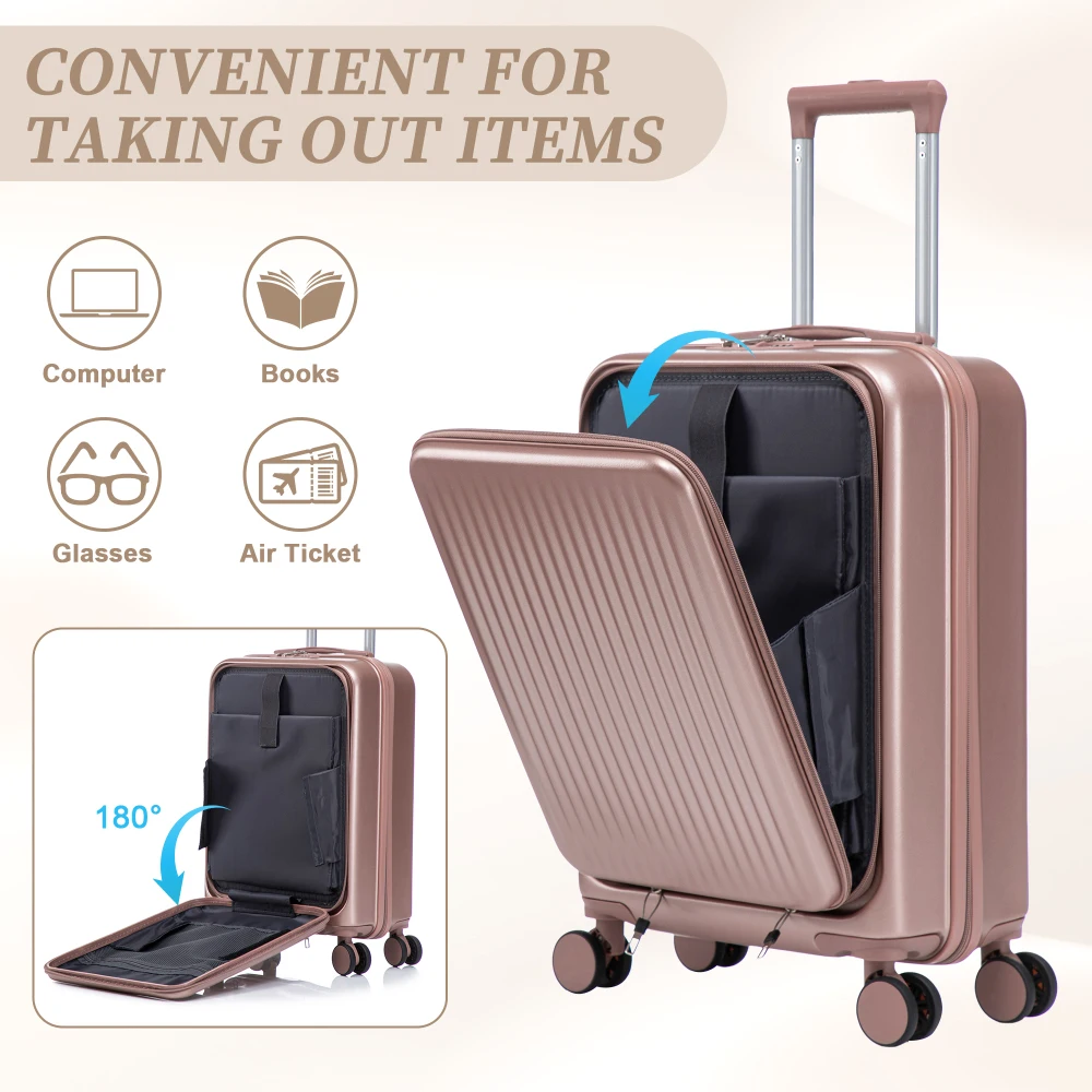 

14"/20" 2 pcs/set in ABS Spinner Wheel Luggage, with Combination Lock and Front Opening Design, 14" Cosmetic Case 6 colors
