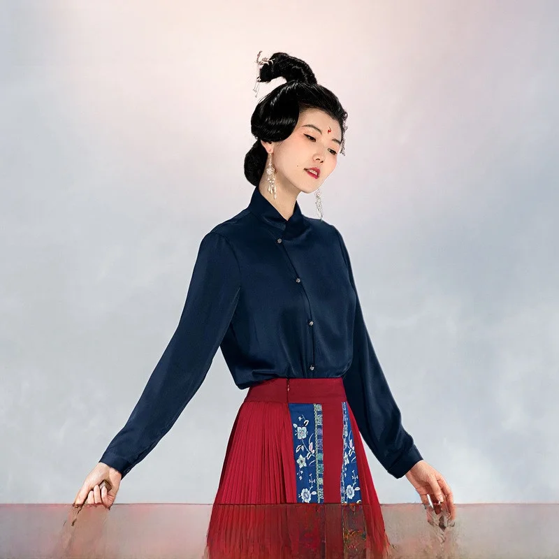 

Retro Sle Silk Long Sve irt Women's Faionable Versatile Top Skin-friendly Breathable Spring New Arrival