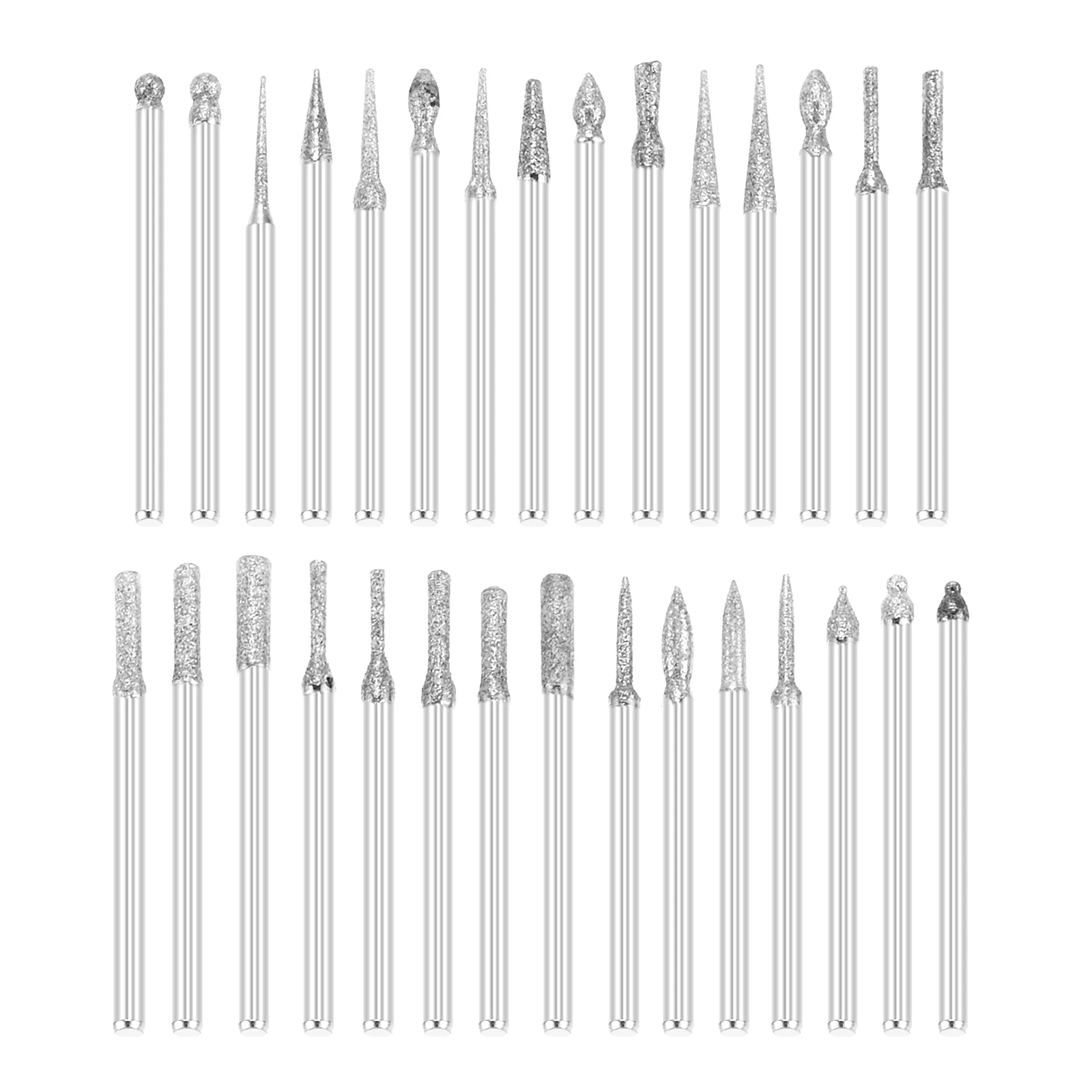 30PCS Diamond Grinding Needles Polishing for Rotary Tools 1/8’ Shank for Carving Engraving Grinding Stone Rocks Jewelry Glass