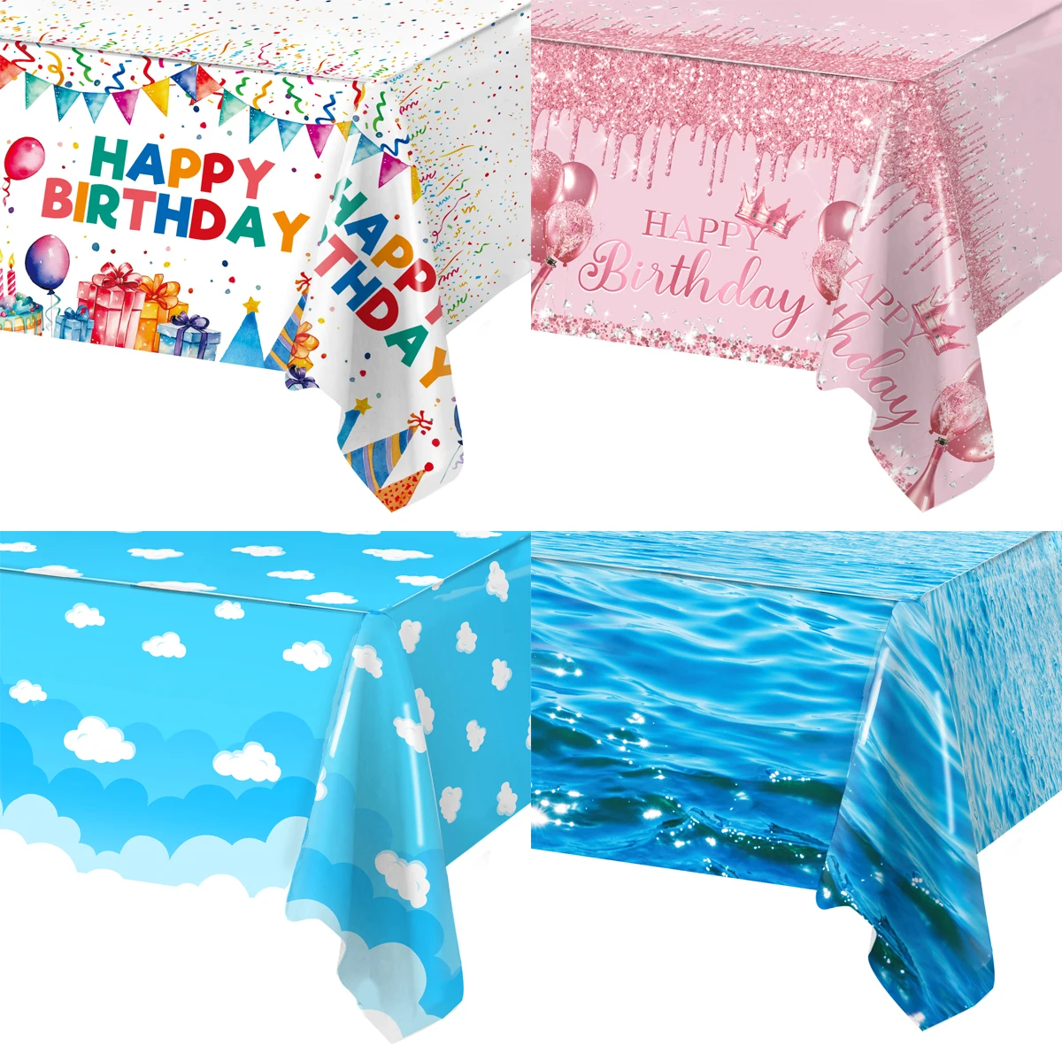 Rectangle Happy Birthday Party Tablecloth Birthday Party Dining Decorations Kids Adult Plastic Table Cover Birthday Supplies