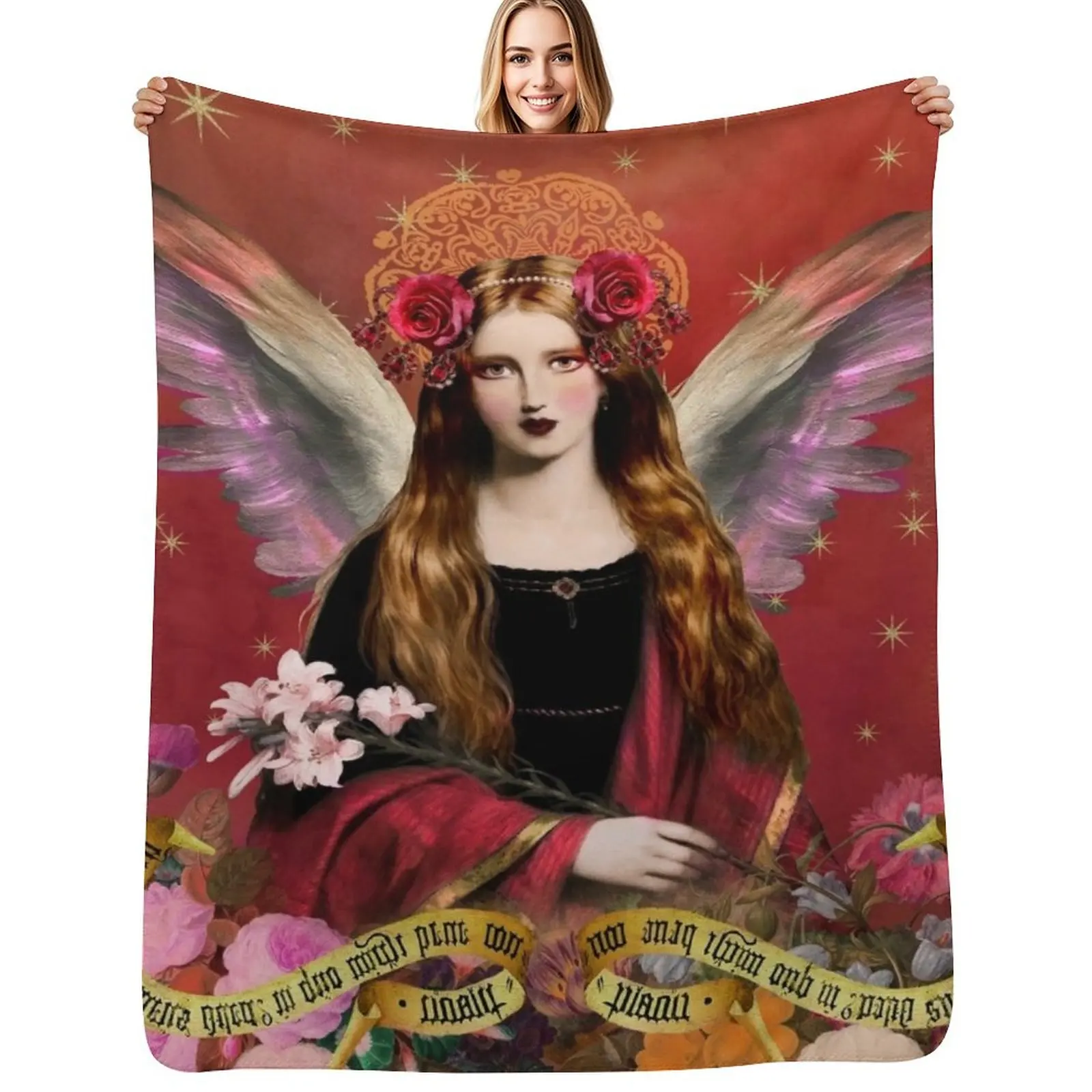 Pre Raphaelite Angel In Red Throw Blanket wednesday Large Retros warm winter Blankets For Sofas Personalized Gift Blankets