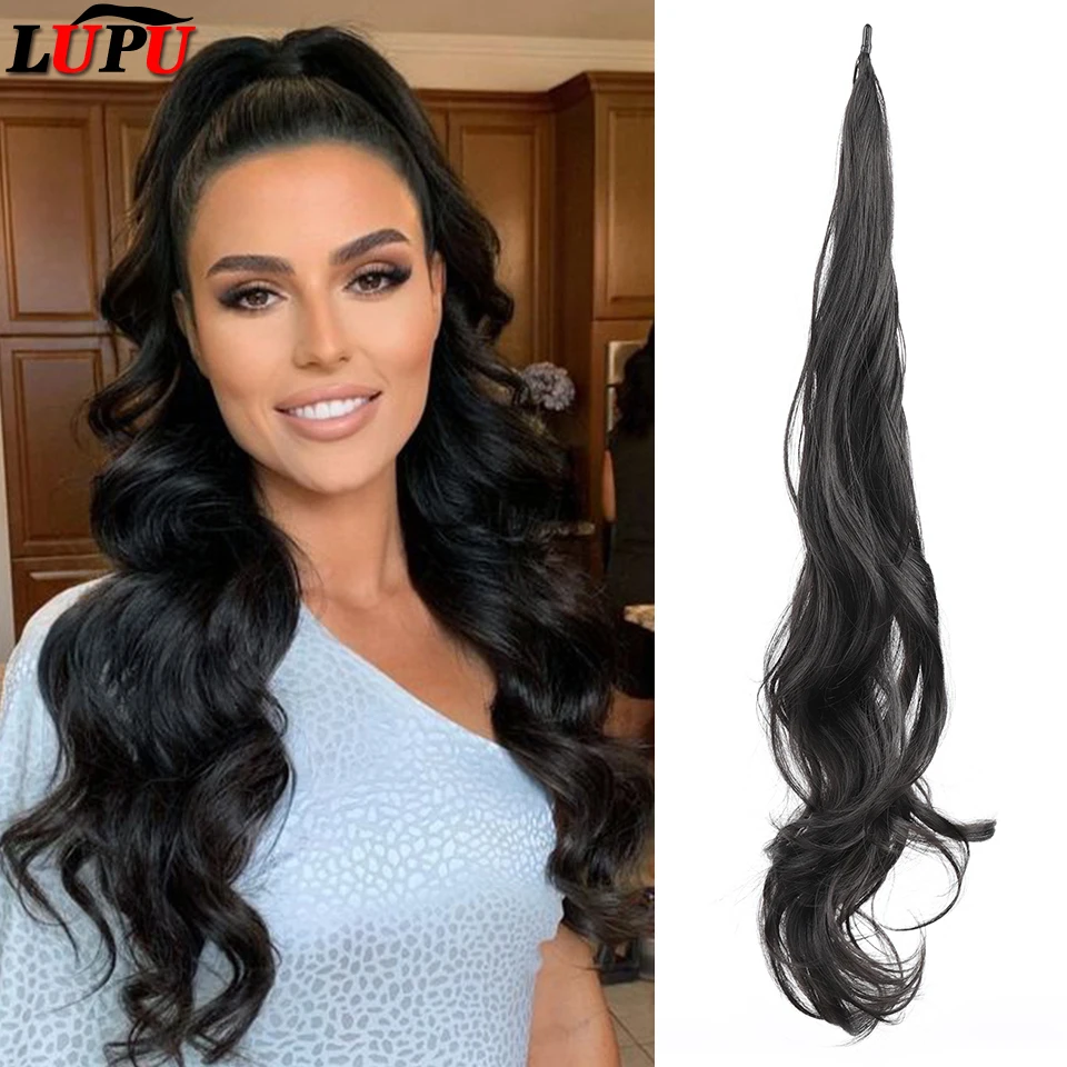 

LUPU Synthetic Long Curly PonyTail Long Layered Flexible Wrap Around Hair Extensions For Women Heat Resistant Fake Hair