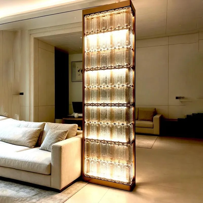 Modern Art Glass Brick Floor Lamp with Gold Frame Vertical Design for Home Decoration and Hotel Lobby