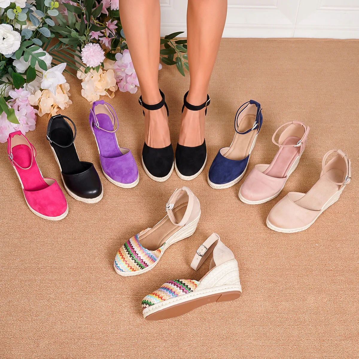 

Fashion Summer Women's Wedge Sandals Adjustable Strap Espadrille Beach Sandal Female Casual Party Slide Thick Sole Platform Shoe