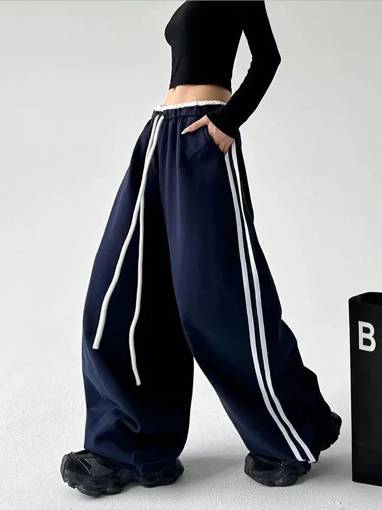 

Y2K Striped Women Sweatpants Fashion Streetwear Oversized All Match Wide Leg Pants High Waist Patchwork Casual Straight Trousers