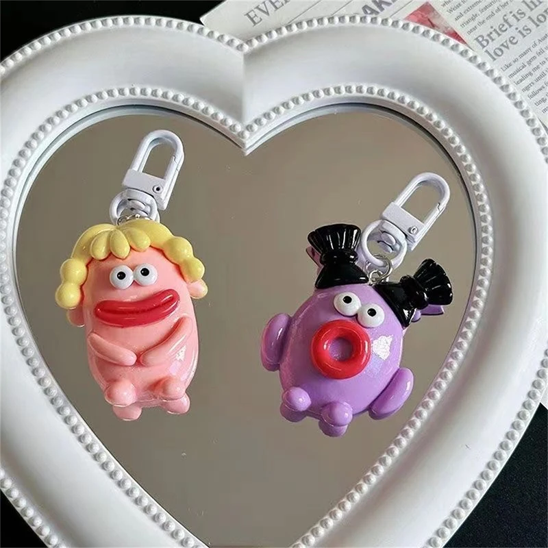 PVC Key Chains Ring Funny Sausage Big Mouth Monster Cartoon Doll Pendant Key Ring Backpack Charms Car Decoration Bag Accessories