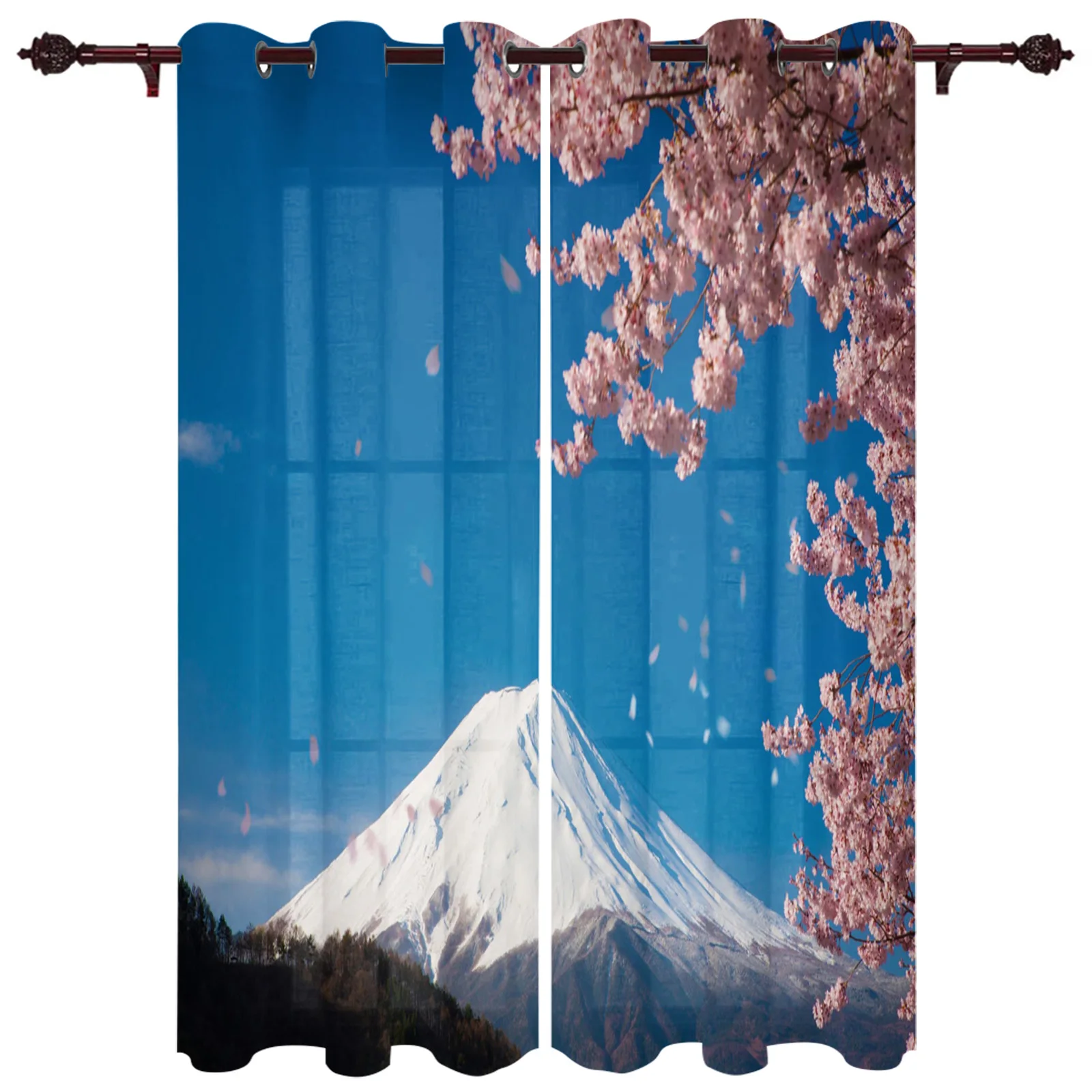 Mount Fuji Japanese Cherry Blossom Window Curtains for Living Room Bedroom Kitchen Curtain Modern Window Treatment