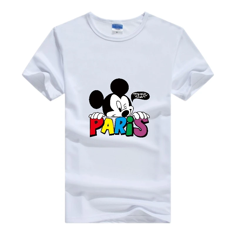 Fashion Mickey Mouse Paris Disney Cartoon Tshirts Child Tops Summer White Tees Woman Clothes Streetwear Oversized Ladies Blouse