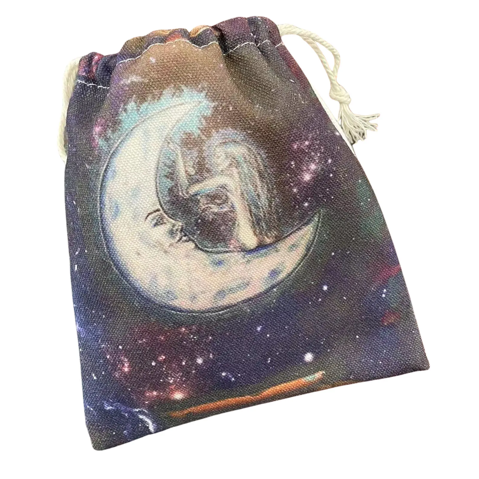 Tarot Card Storage Bag Canvas Tarot Card Bag Party Favor Moon God Printed Drawstring Pouch For Tarot Card Dice Jewelry Runes