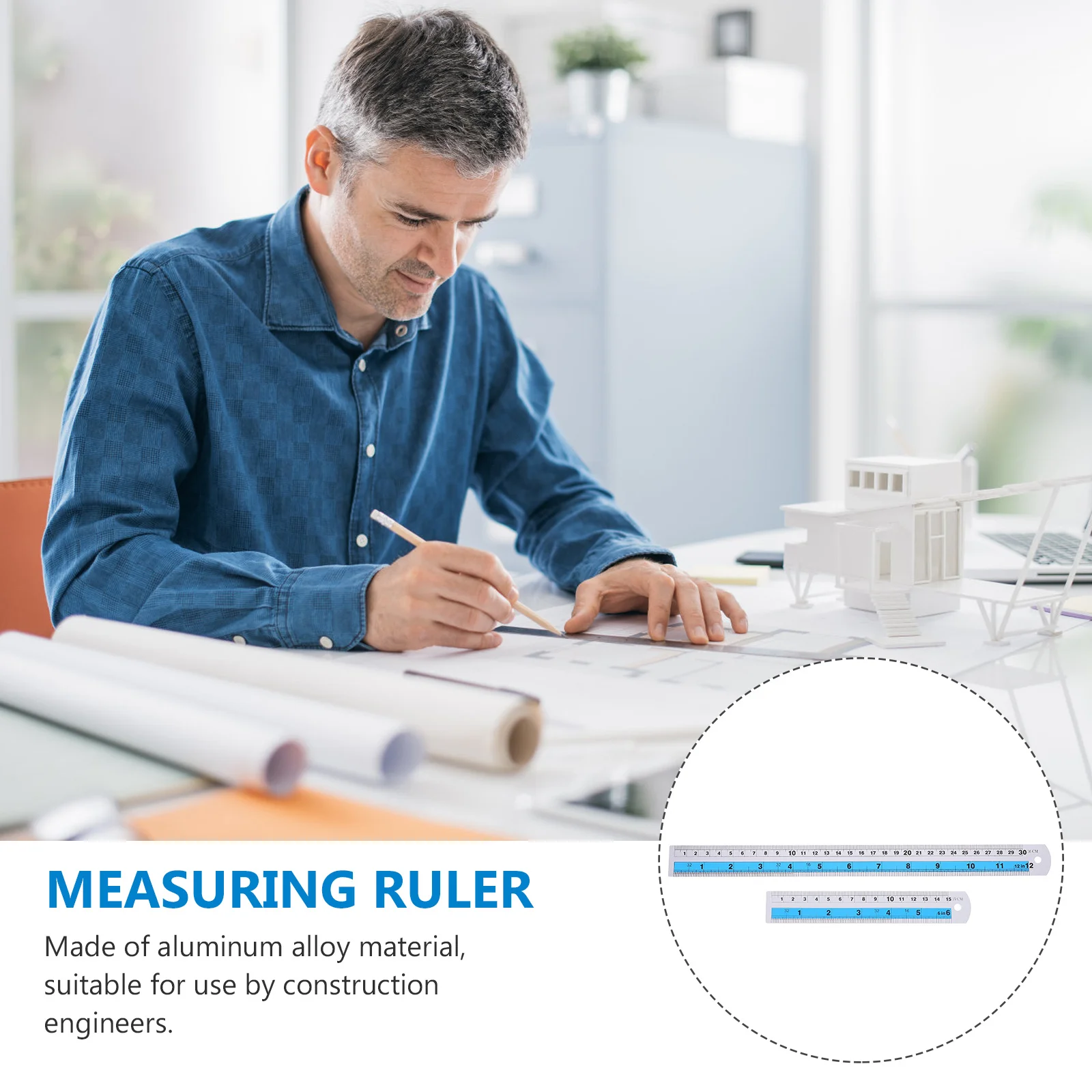 2Pcs Aluminum Alloy Ruler Set Metric Measuring Tools Metal Precision for Architects Engineers Drawing Office Measuring