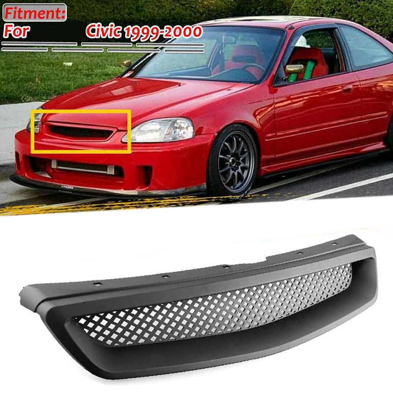 

Matte Balck Front Engine Hood Mesh Grille Bumper Racing Grille for Honda Civic EK CX DX EX HX LX Type R 1999-2000