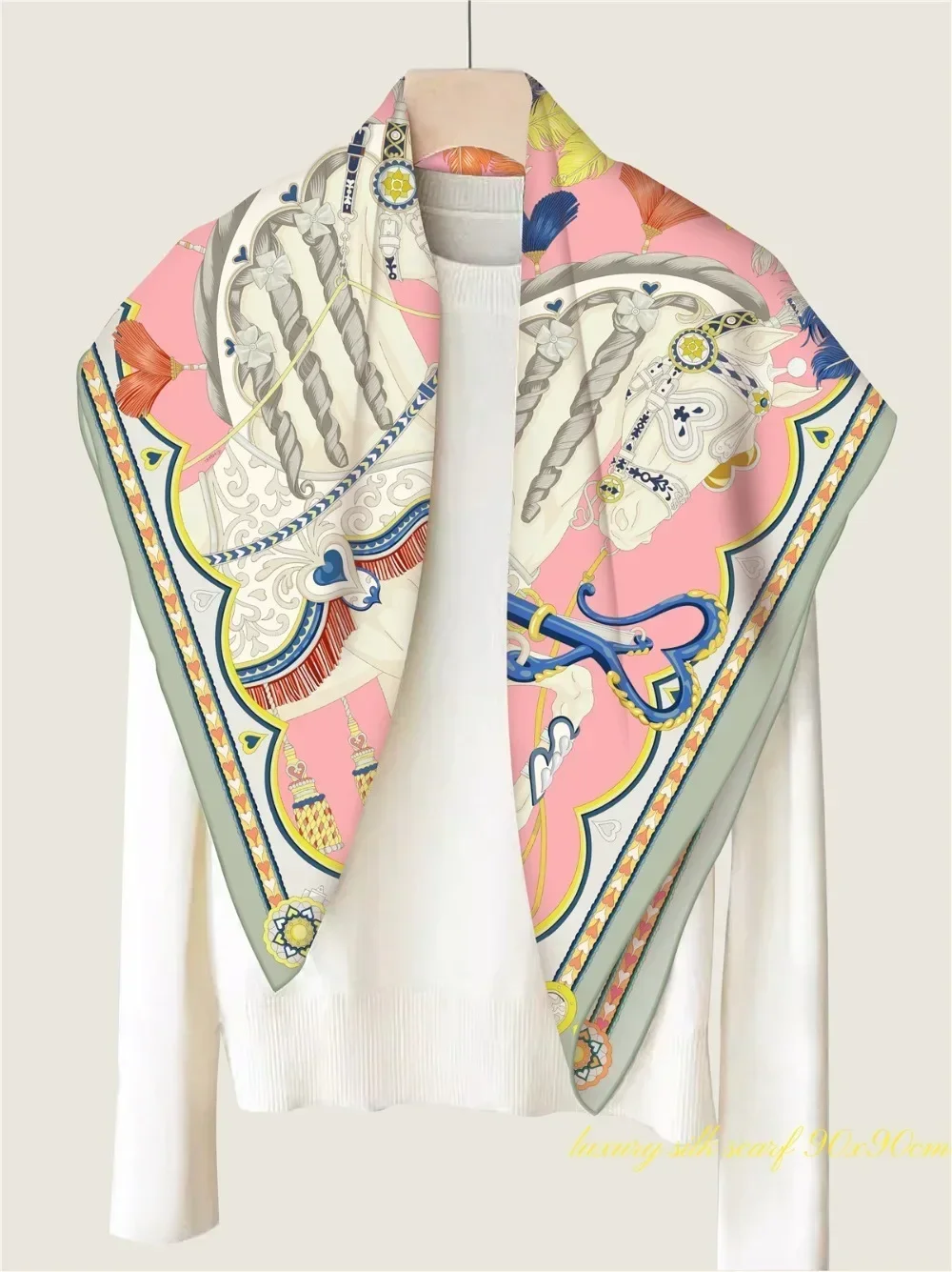 Gift Spring New Sweet Love Warhorse Versatile Decorative Curling Double-sided Heterochrome Large Square Scarf Chest Wrap Scarf