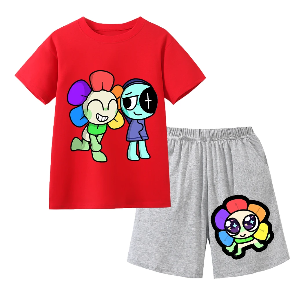 Girls Dandys World T-Shirt Set Kids Cartoon Cotton O-Neck Tees Suits Anime Game Short Sleeve + Pants 2pcs Boys Tops Gifts