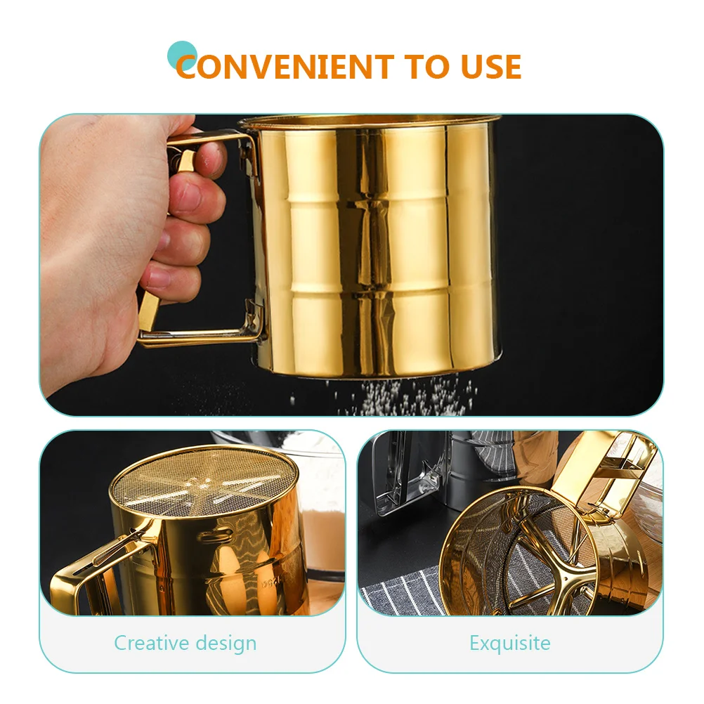 

Handheld Flour Sifter Cup Style Golden Stainless Steel Baking Tool Multipurpose Sugar Powder Filter for Baking