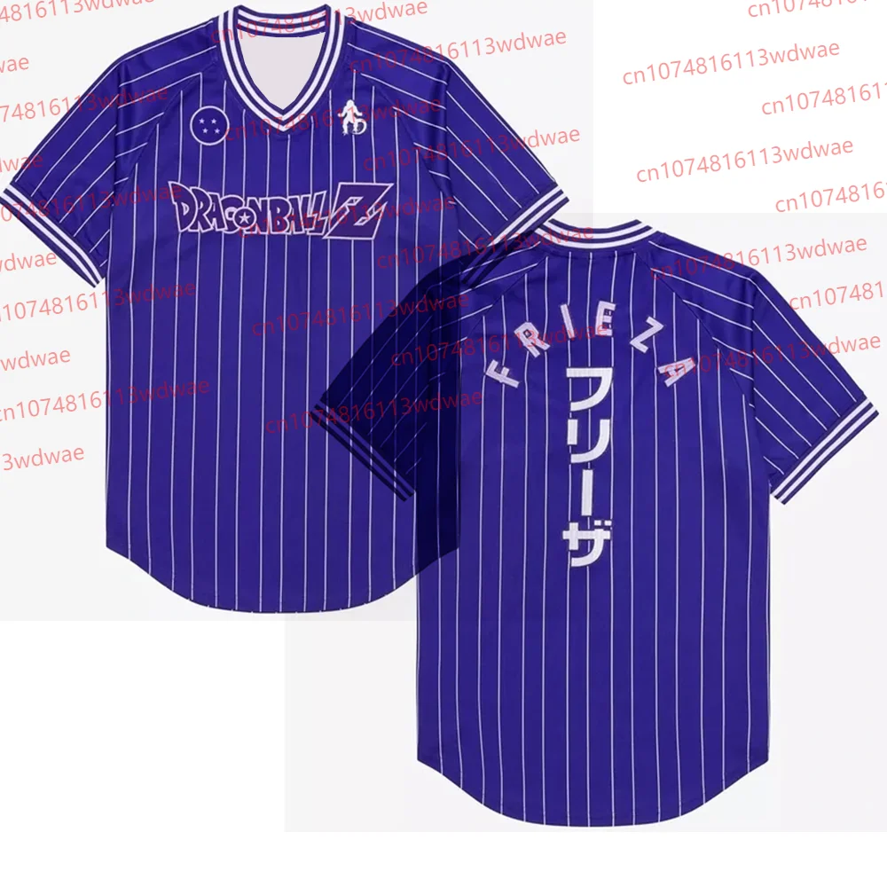 Dragon Ball Z Frieza camiseta de béisbol 2025 Anime camiseta a rayas púrpuras estilo japonés ropa informal suelta pareja Cosplay Top