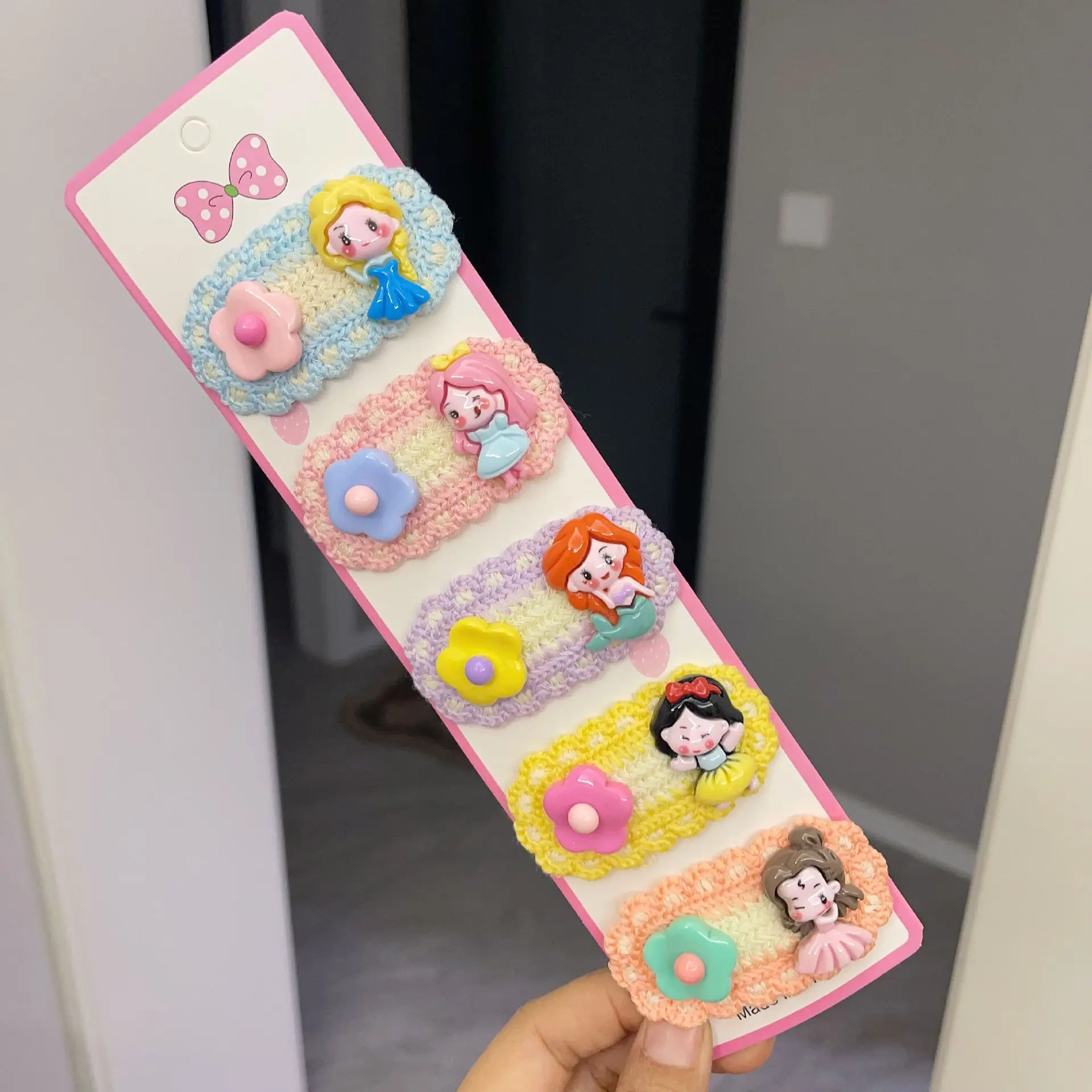 Sanrio Disney Princess Cartoon Knitted Hair Clips Lovely Sweet Hairpins for Girls Kids Baby Hair Accessories