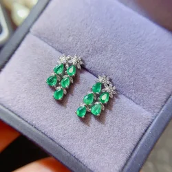 Natural Emerald Earrings Colombian Earrings 925 Silver Earrings for Women Gemstone 3X4MM for Women Daily Wear