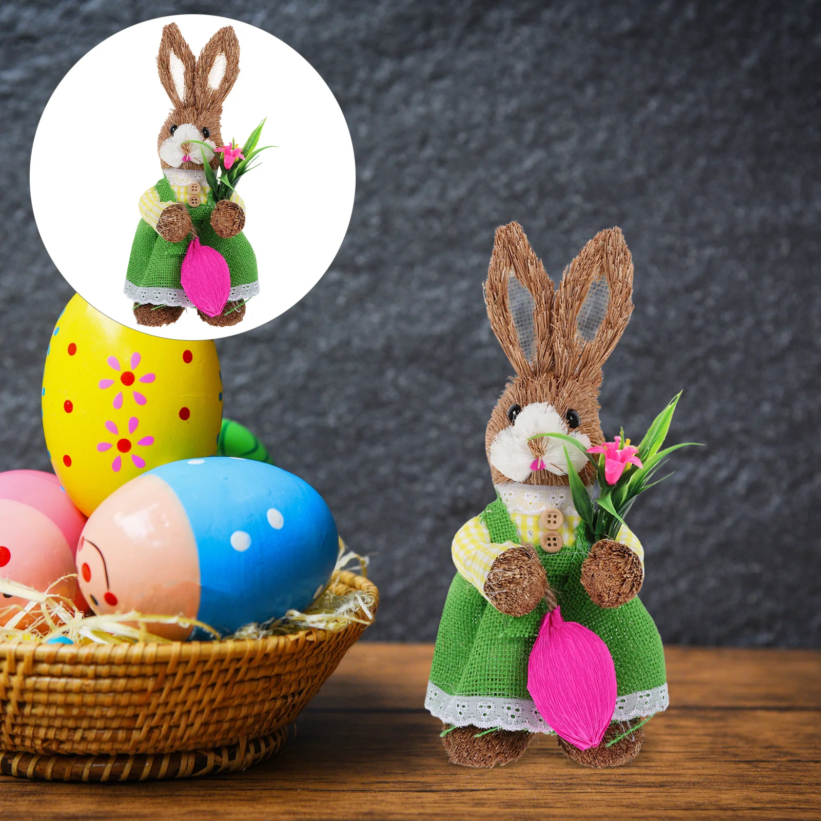 

Straw Woven Rabbit Decoration Easter Bunny Sculpture Desktop Bunny Decor Lightweight Rustic Home Office Table Adorn